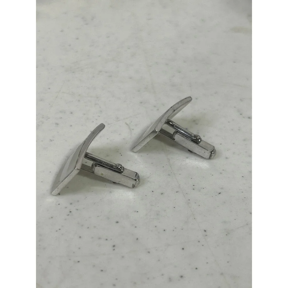 Vintage Silver Tone Rectangular Striped Cufflinks Mid Century Modern Formal Mens